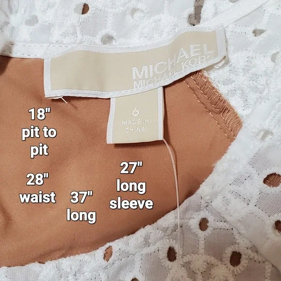 Michael Kors White Eyelet Cut-Out Mini Dress Bohemian Size 6 Feminine Party - Picture 8 of 8